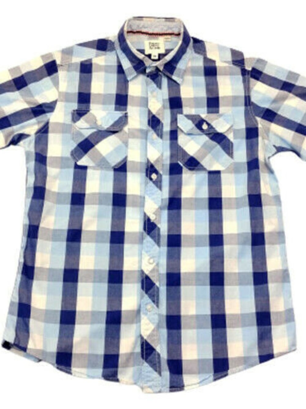 Paper Denim & Cloth Blue Plaid S/S Cool Cotton Button Front Shirt Mens M